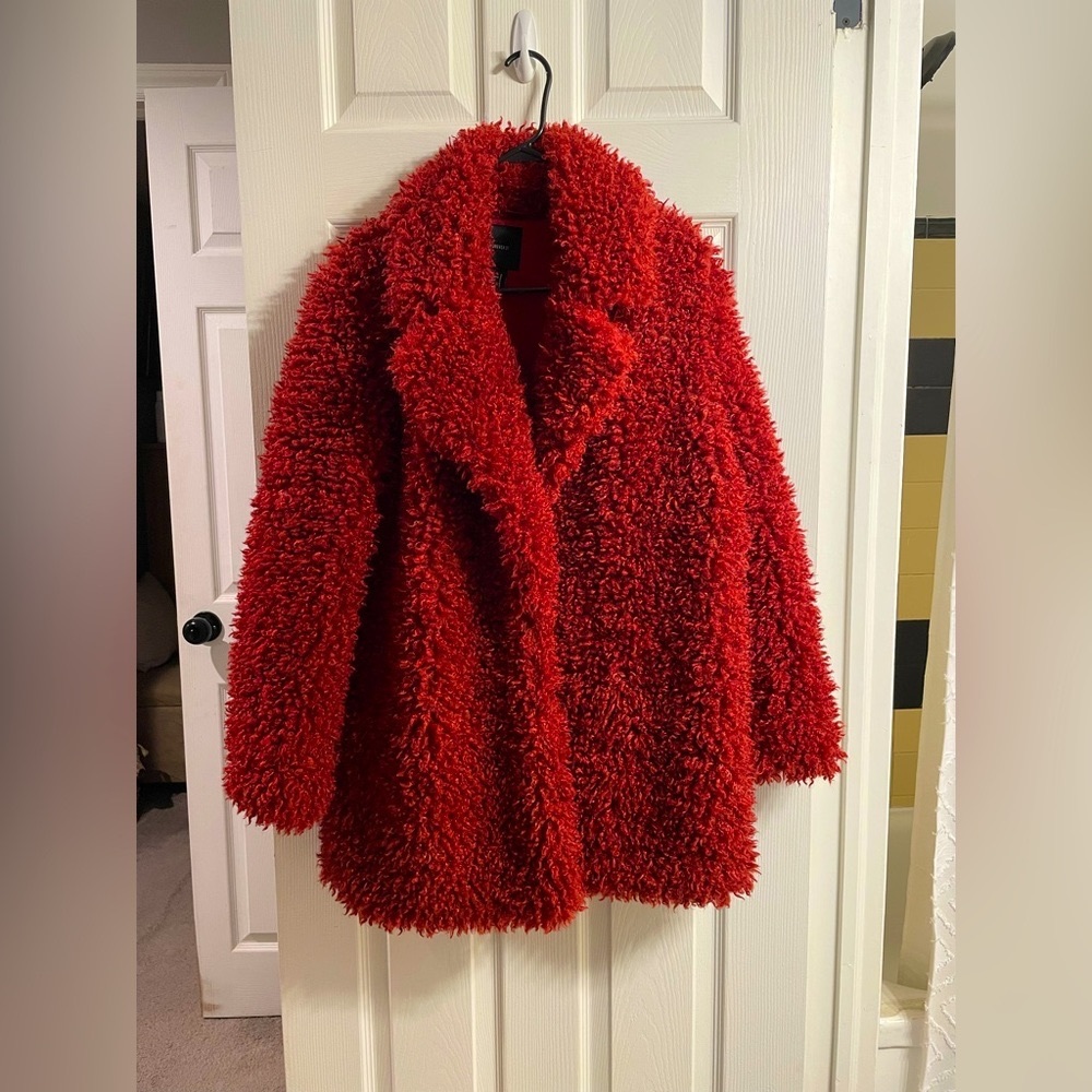 Red Forever 21 Shaggy Faux Fur Teddy Coat